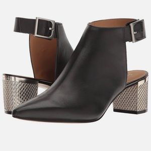 CALVIN KLEIN NYLEE BLACK LEATHER SILVER BLOCK HEELS HEELS BOOTIES 6